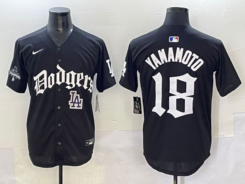Men 2025 Los Angeles Dodgers #18 Yamamoto Black Seventh generation Joint Name Nike MLB Jersey style 10